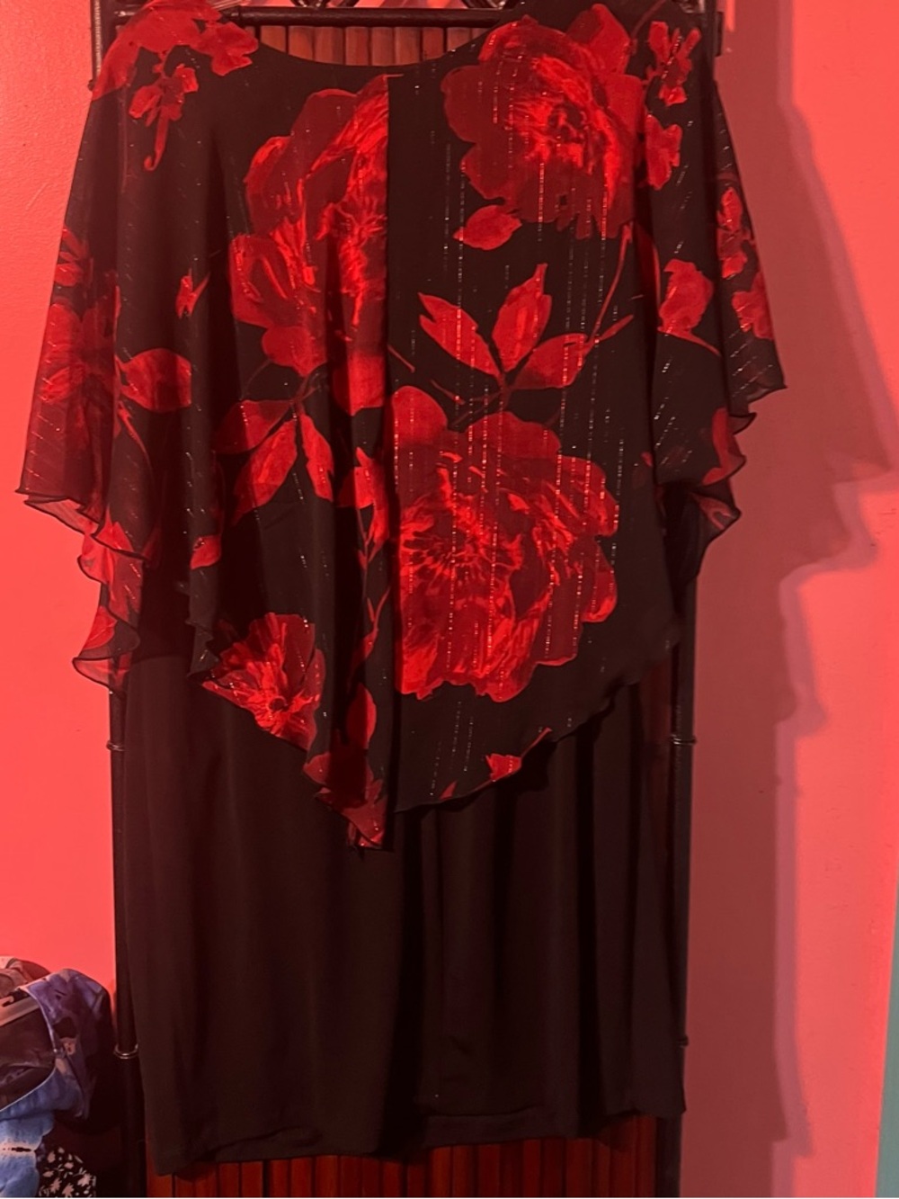 Enfocus Studio Red and Black Shawl Overlay Dress